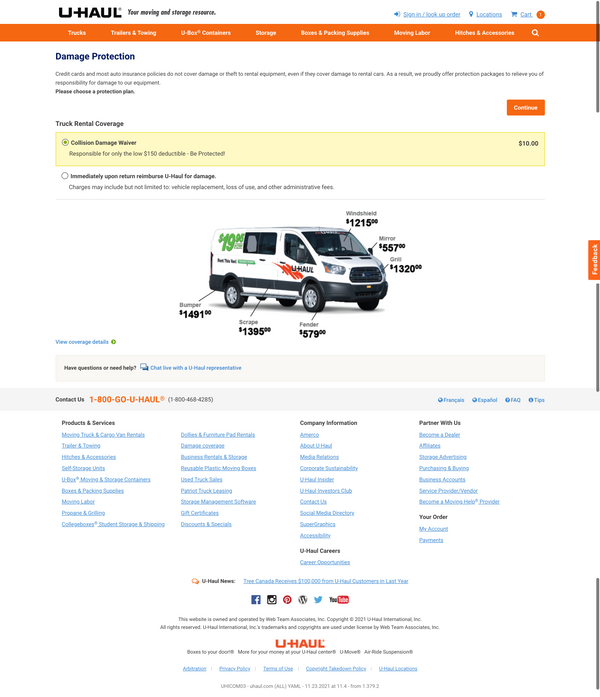 UHAUL  Collision Insurance Upsell